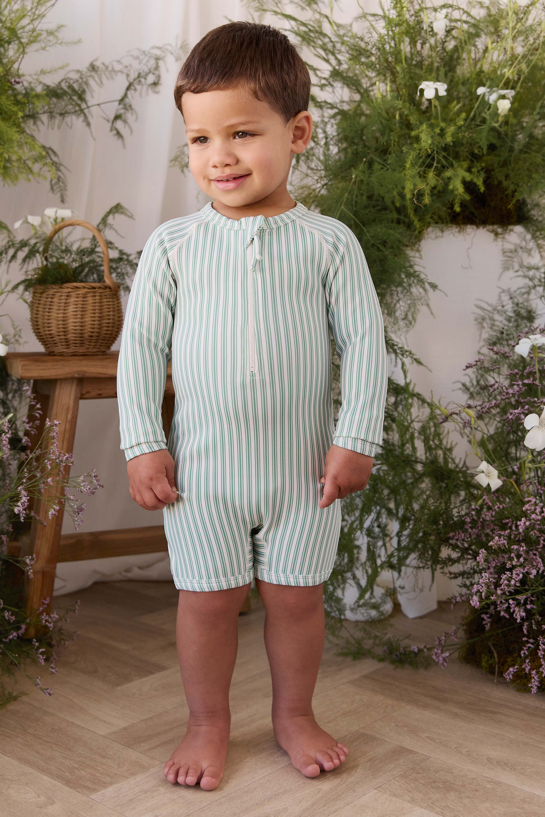 Florian Zip Swimsuit - Variegated Stripe Snow Pea Childrens Swimwear from Jamie Kay Australia