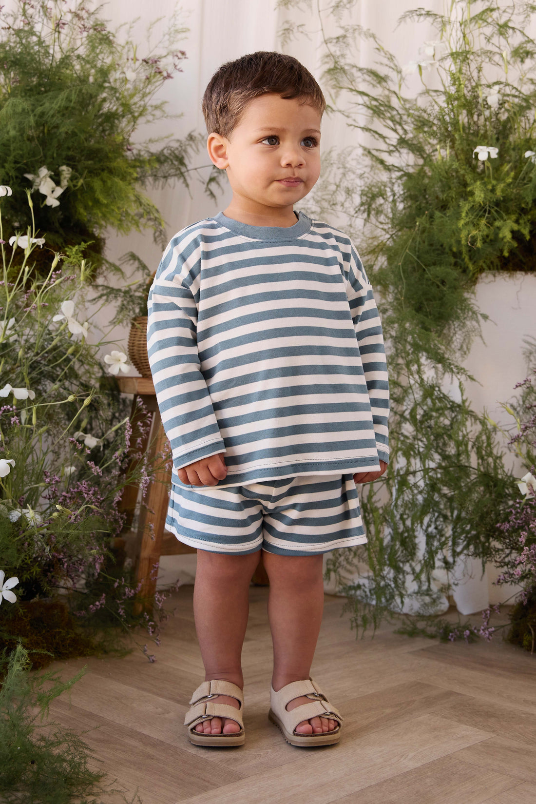 Pima Cotton Edward Short - Essential Stripe Cloud/Honolulu Childrens Shorts from Jamie Kay Australia