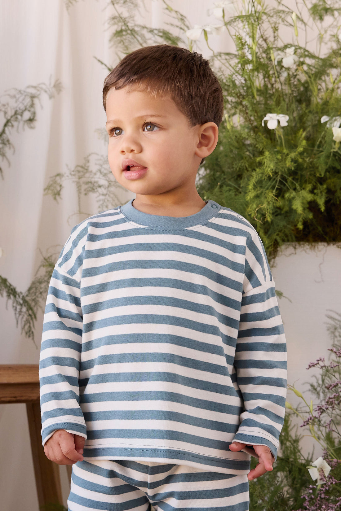 Pima Cotton Edward Long Sleeve Top - Essential Stripe Cloud/Honolulu Childrens Top from Jamie Kay Australia