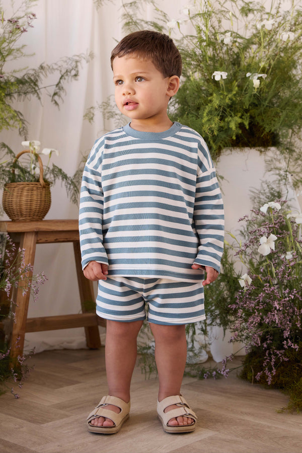 Pima Cotton Edward Long Sleeve Top - Essential Stripe Cloud/Honolulu Childrens Top from Jamie Kay Australia