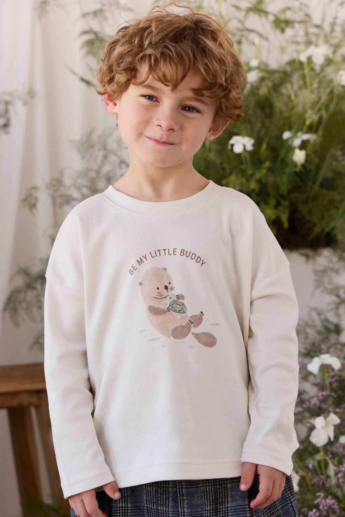 Pima Cotton Edward Long Sleeve Top - Otter Buddy Cloud Childrens Top from Jamie Kay Australia
