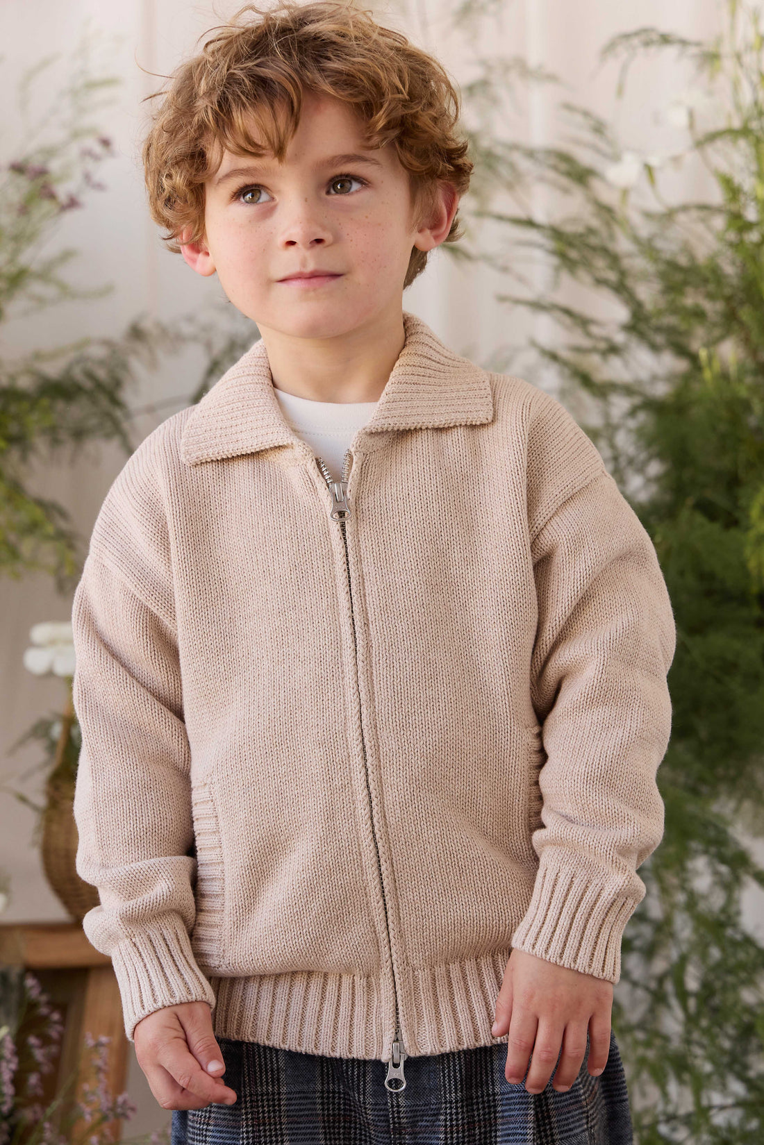 Charlie Zip-Up Cardigan - Wheat Childrens Cardigan from Jamie Kay Australia