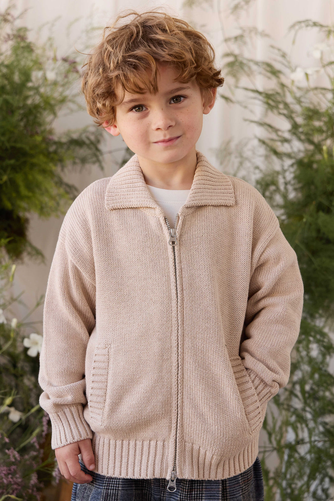 Charlie Zip-Up Cardigan - Wheat Childrens Cardigan from Jamie Kay Australia