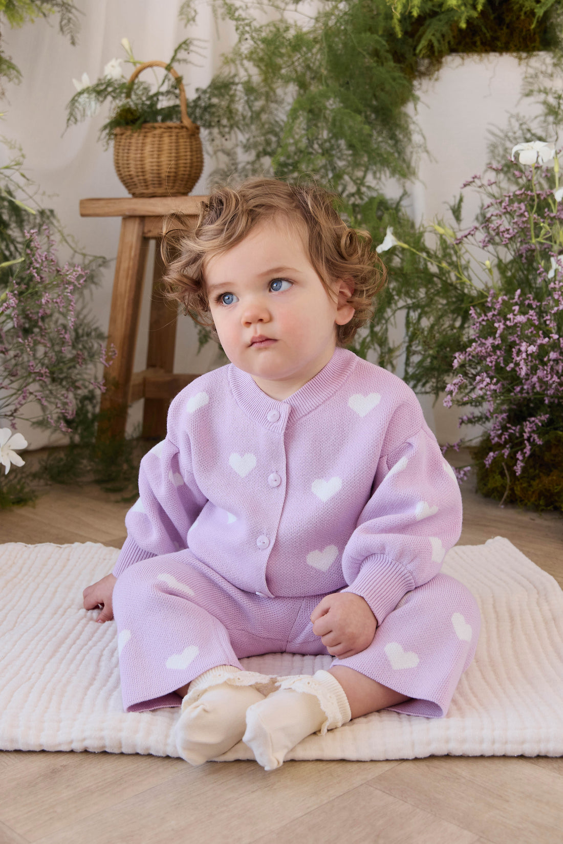 Kayla Cardigan - Kayla Heart Jacquard Orchid Dream Childrens Cardigan from Jamie Kay Australia