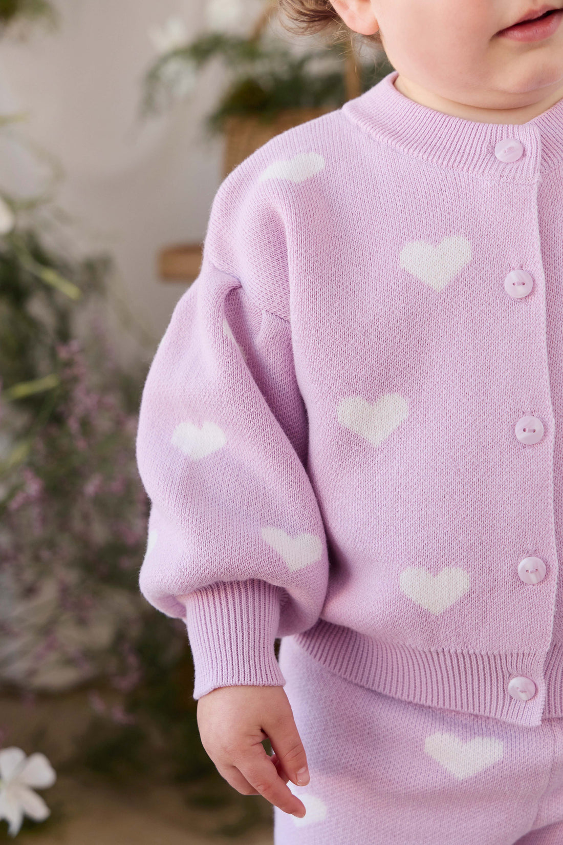 Kayla Cardigan - Kayla Heart Jacquard Orchid Dream Childrens Cardigan from Jamie Kay Australia