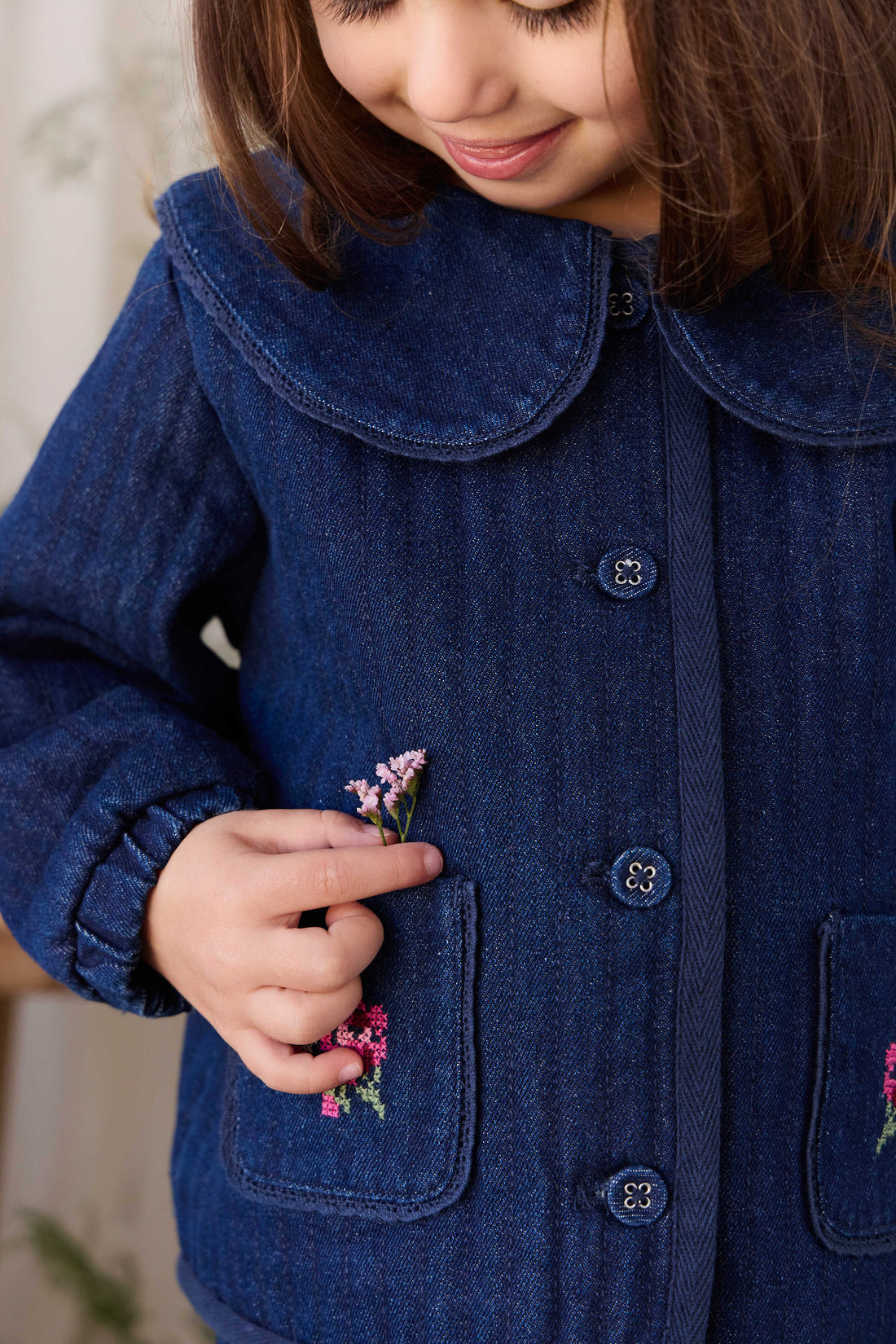 Gracen Jacket - Deep Sea Denim Orchid Rose Childrens Jacket from Jamie Kay Australia