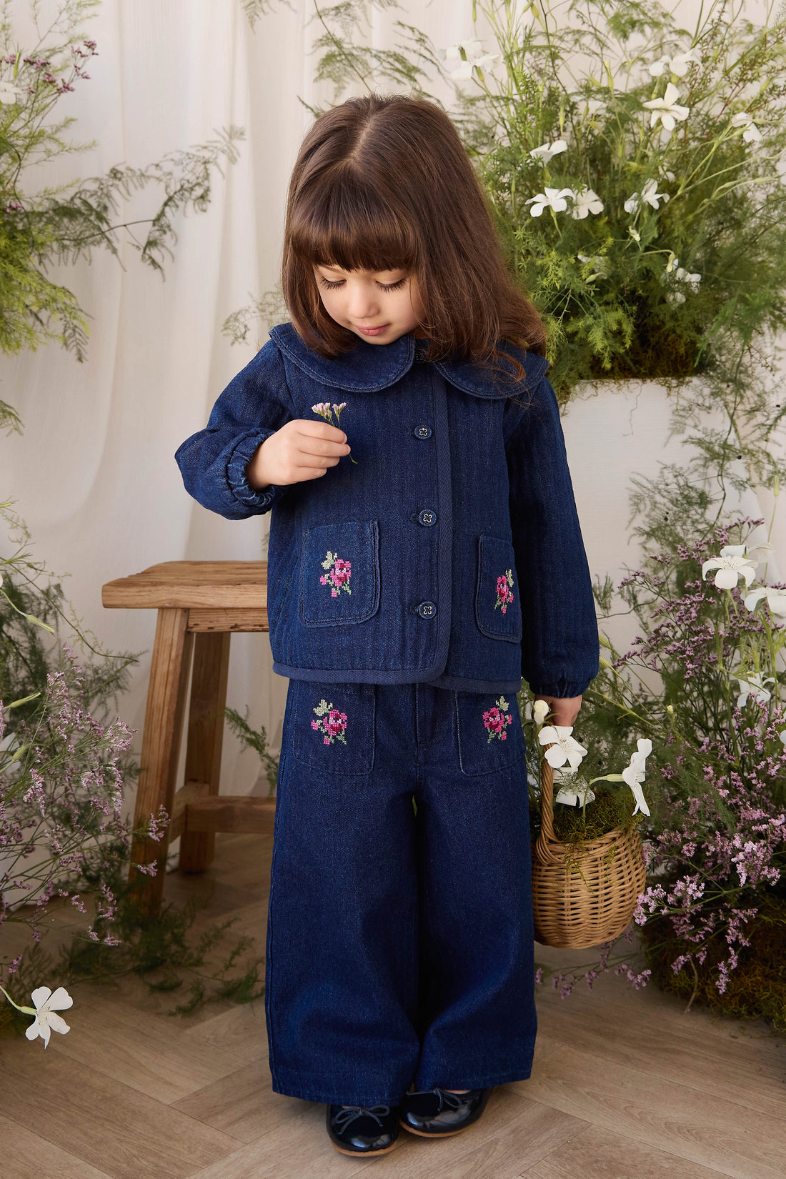 Ines Pant - Deep Sea Denim Orchid Rose Childrens Pants from Jamie Kay Australia