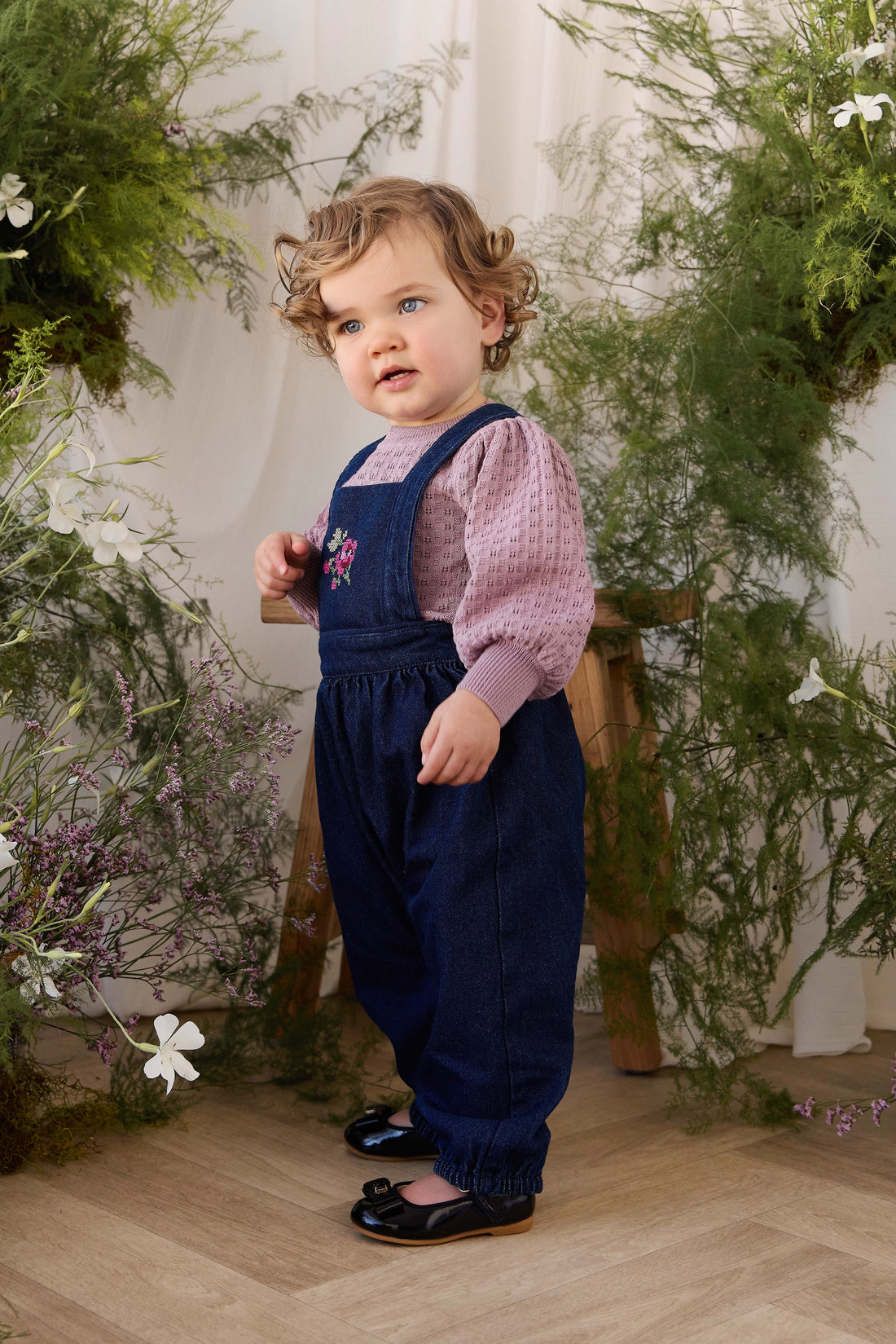 Maylah Overall - Deep Sea Denim Orchid Rose Childrens Overall from Jamie Kay Australia