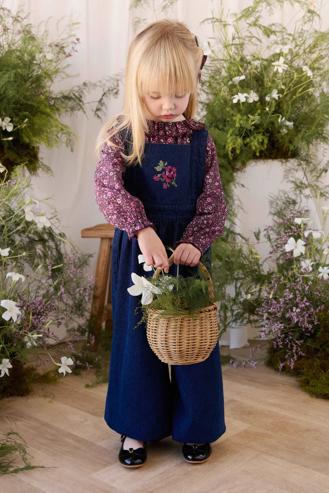 Dovie Overall - Deep Sea Denim Orchid Rose Childrens Overall from Jamie Kay Australia
