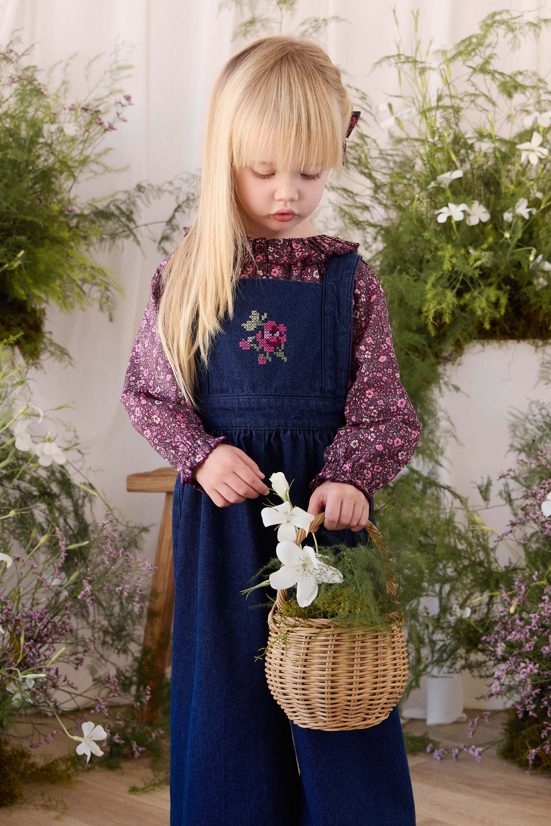 Dovie Overall - Deep Sea Denim Orchid Rose Childrens Overall from Jamie Kay Australia