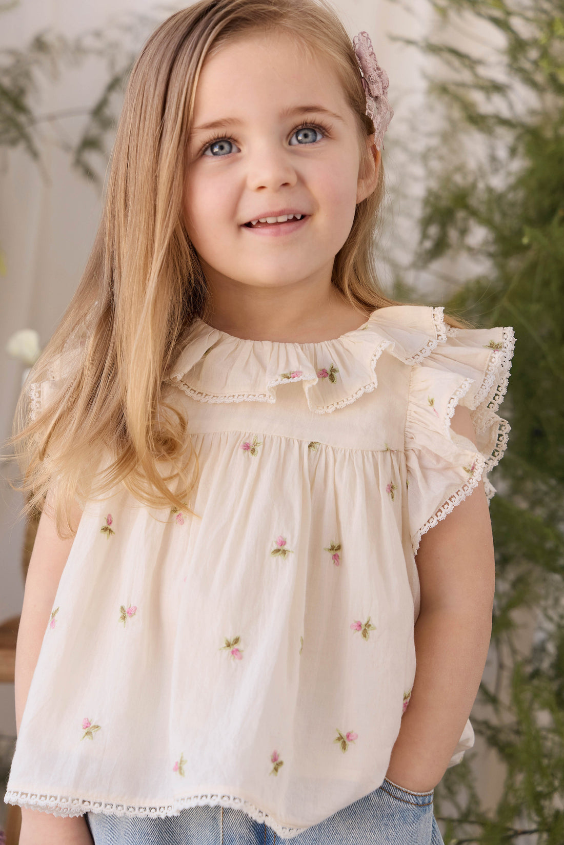 Organic Cotton Banks Blouse - Rosebud Egret Childrens Top from Jamie Kay Australia