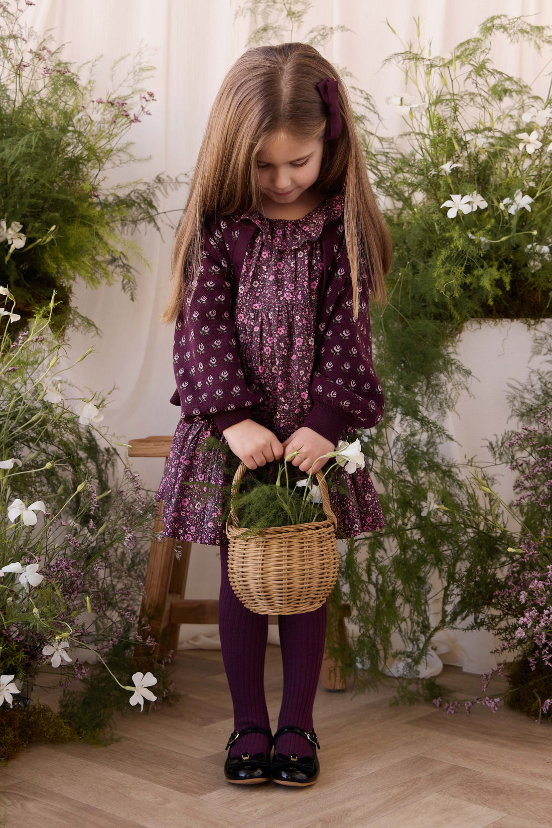 Evie Cardigan - Evie Jacquard Fig Childrens Cardigan from Jamie Kay Australia