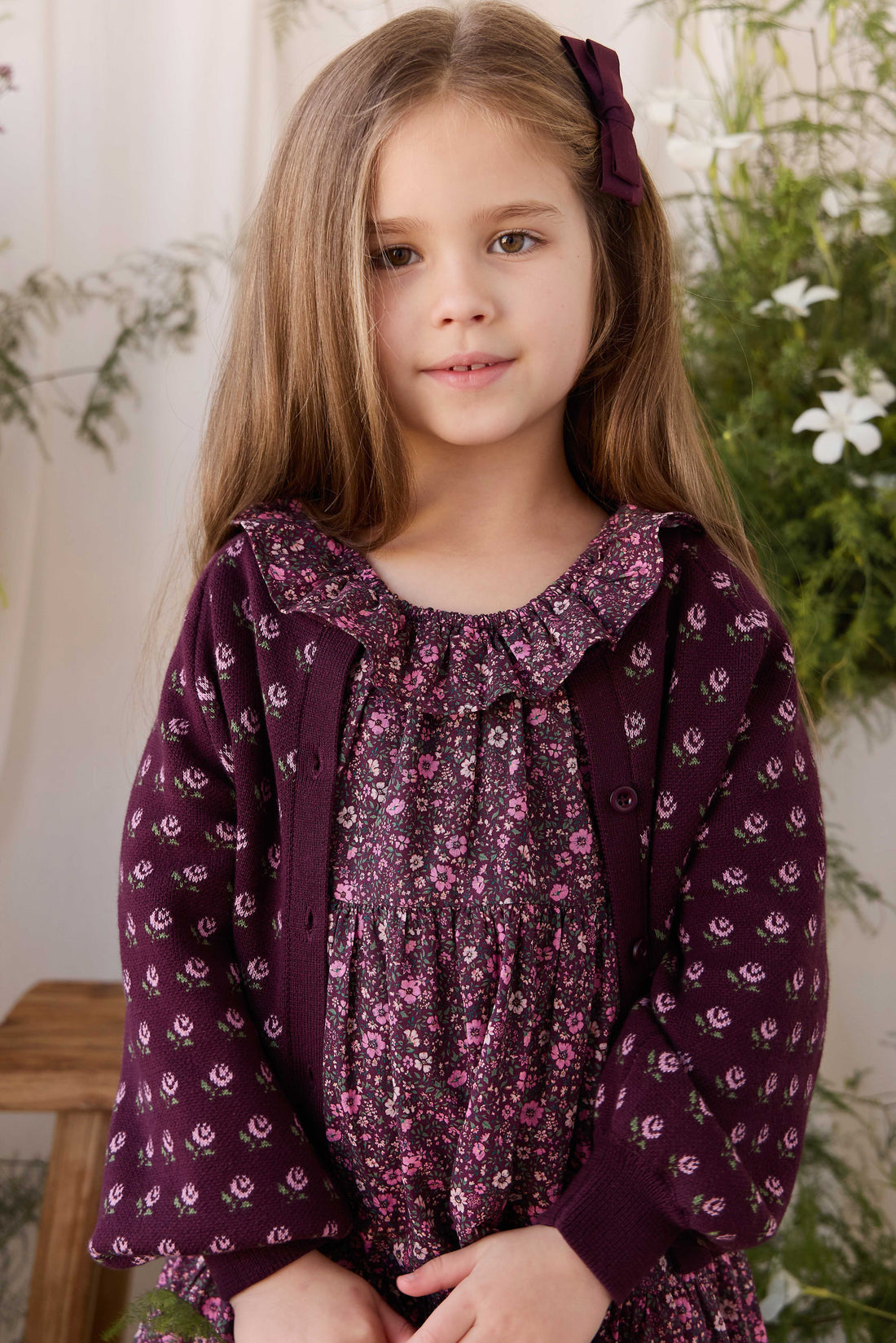 Evie Cardigan - Evie Jacquard Fig Childrens Cardigan from Jamie Kay Australia