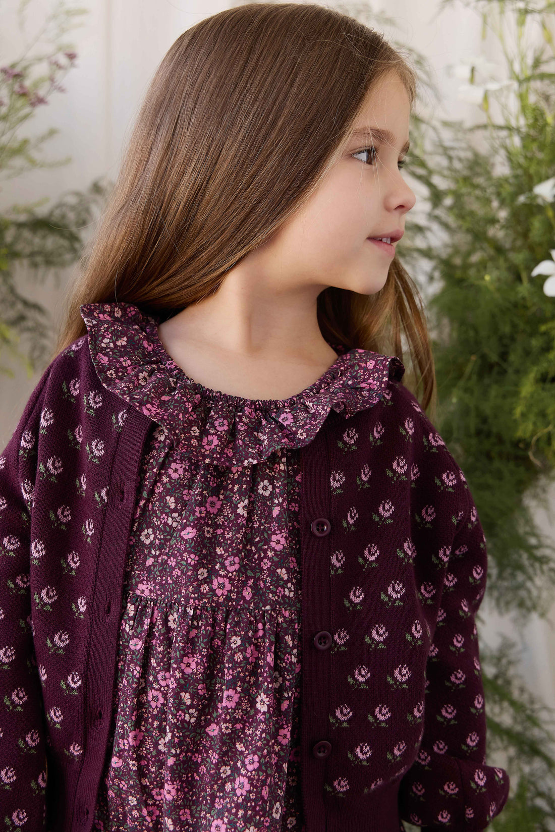 Evie Cardigan - Evie Jacquard Fig Childrens Cardigan from Jamie Kay Australia