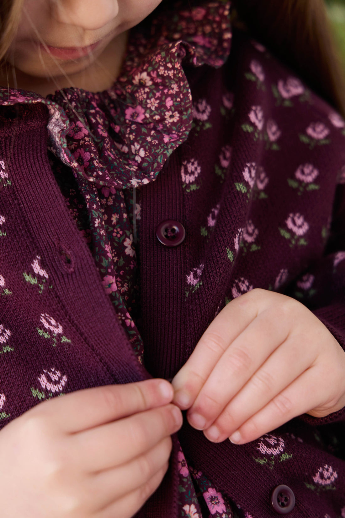 Evie Cardigan - Evie Jacquard Fig Childrens Cardigan from Jamie Kay Australia