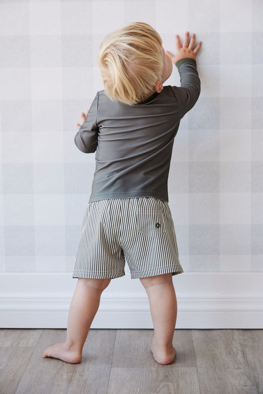 Noah Short - Fine Vertical Stripe Dark Olive Childrens Short from Jamie Kay Australia