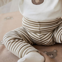 Organic Cotton Modal Everyday Legging - Narrow Stripe Oak/Soft Clay Childrens Legging from Jamie Kay Australia