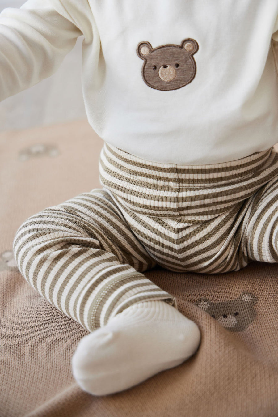 Organic Cotton Modal Everyday Legging - Narrow Stripe Oak/Soft Clay Childrens Legging from Jamie Kay Australia