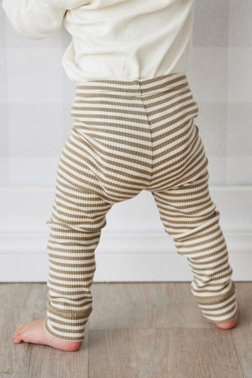 Organic Cotton Modal Everyday Legging - Narrow Stripe Oak/Soft Clay Childrens Legging from Jamie Kay Australia