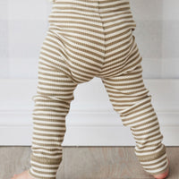 Organic Cotton Modal Everyday Legging - Narrow Stripe Oak/Soft Clay Childrens Legging from Jamie Kay Australia