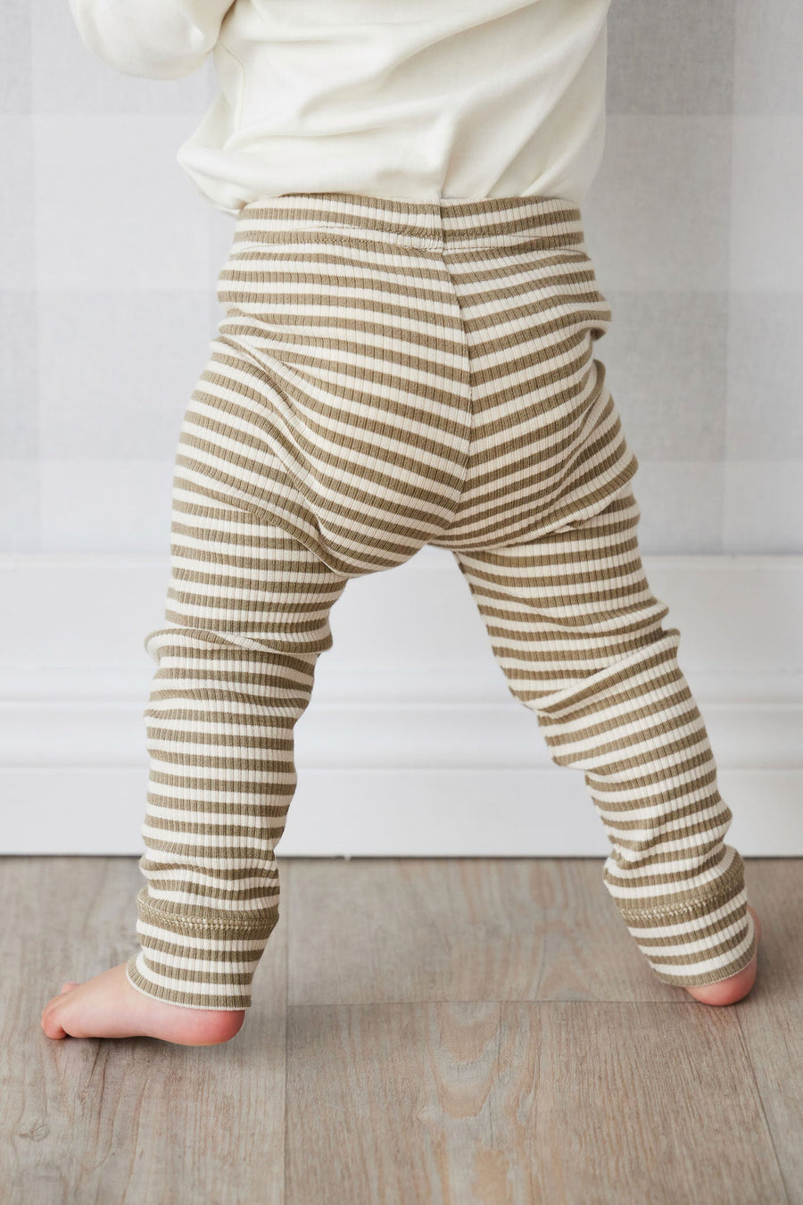 Organic Cotton Modal Everyday Legging - Narrow Stripe Oak/Soft Clay Childrens Legging from Jamie Kay Australia