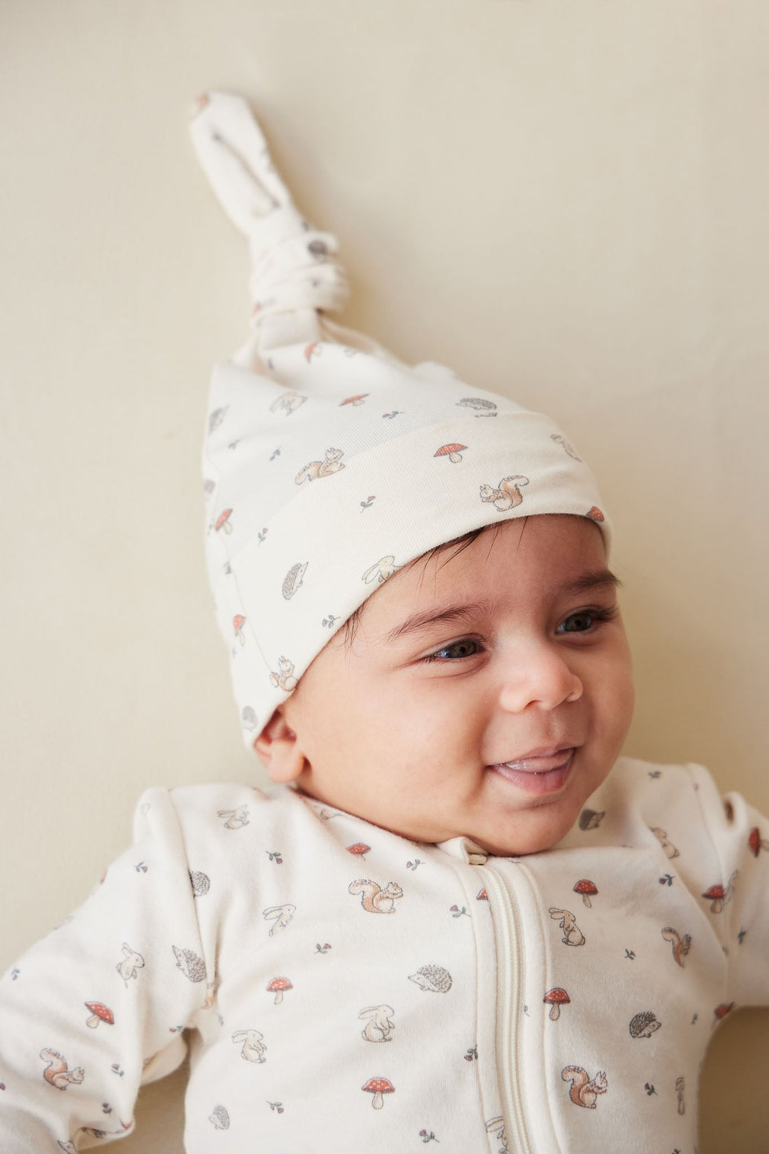 Organic Cotton Knot Beanie - Woodland Friends Childrens Hat from Jamie Kay Australia