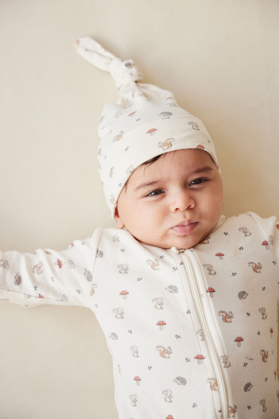 Organic Cotton Knot Beanie - Woodland Friends Childrens Hat from Jamie Kay Australia