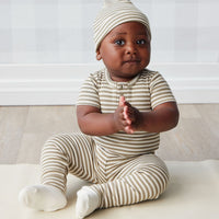 Organic Cotton Modal Darcy Rib Tee Bodysuit - Narrow Stripe Oak/Soft Clay Childrens Bodysuit from Jamie Kay Australia