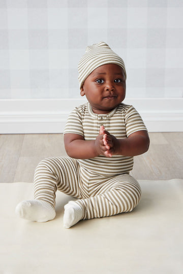 Organic Cotton Modal Darcy Rib Tee Bodysuit - Narrow Stripe Oak/Soft Clay Childrens Bodysuit from Jamie Kay Australia