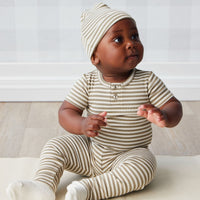 Organic Cotton Modal Everyday Legging - Narrow Stripe Oak/Soft Clay Childrens Legging from Jamie Kay Australia