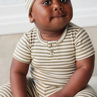 Organic Cotton Modal Darcy Rib Tee Bodysuit - Narrow Stripe Oak/Soft Clay Childrens Bodysuit from Jamie Kay Australia