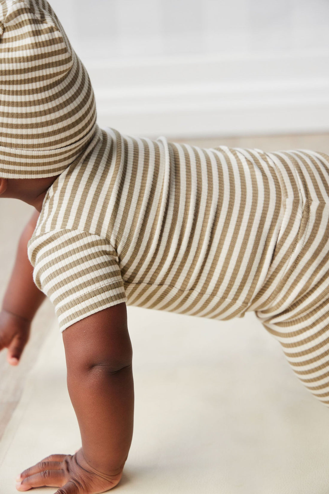 Organic Cotton Modal Darcy Rib Tee Bodysuit - Narrow Stripe Oak/Soft Clay Childrens Bodysuit from Jamie Kay Australia