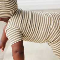 Organic Cotton Modal Darcy Rib Tee Bodysuit - Narrow Stripe Oak/Soft Clay Childrens Bodysuit from Jamie Kay Australia