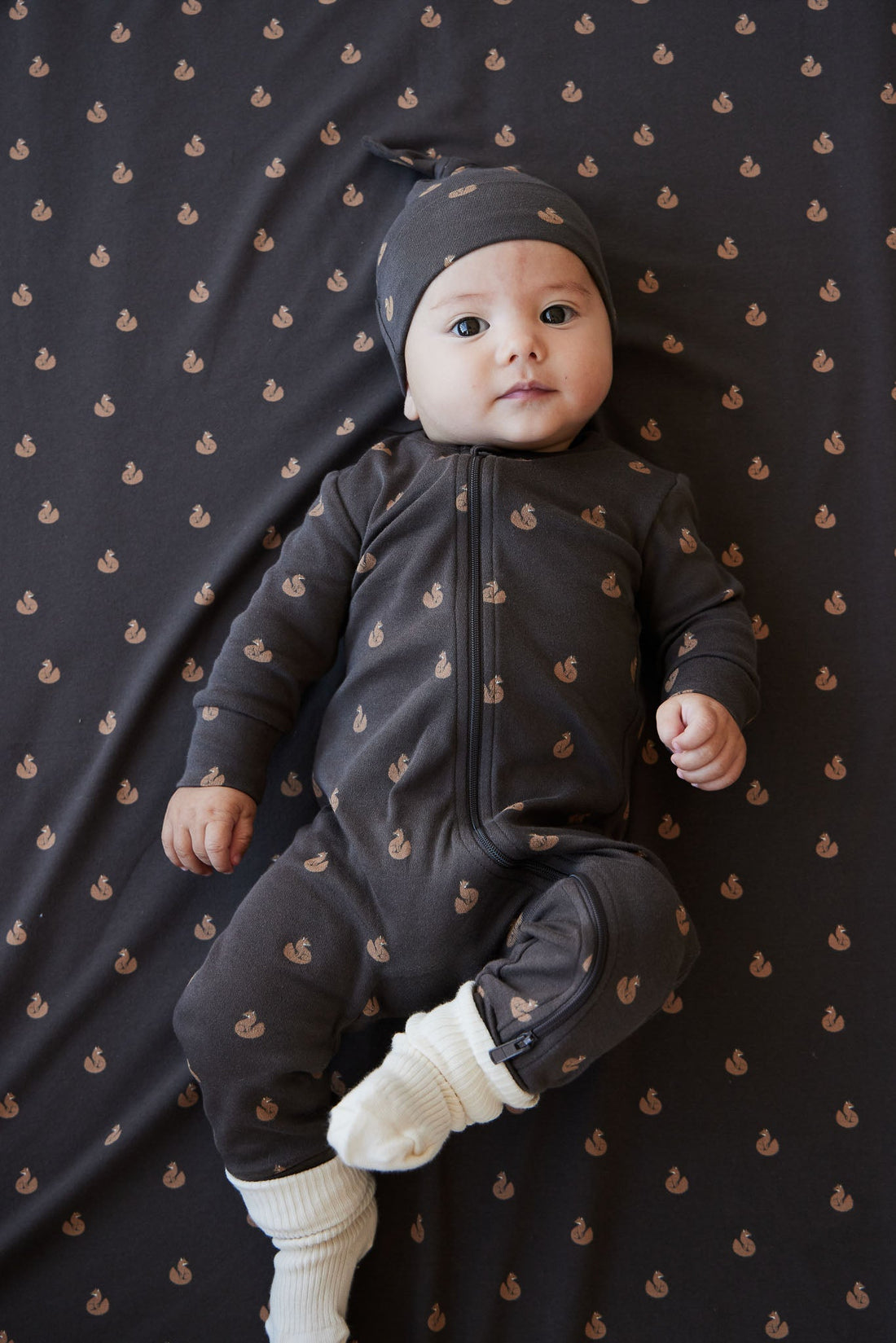 Organic Cotton Reese Zip Onepiece - Fox Cubs Wolf Childrens Onepiece from Jamie Kay Australia