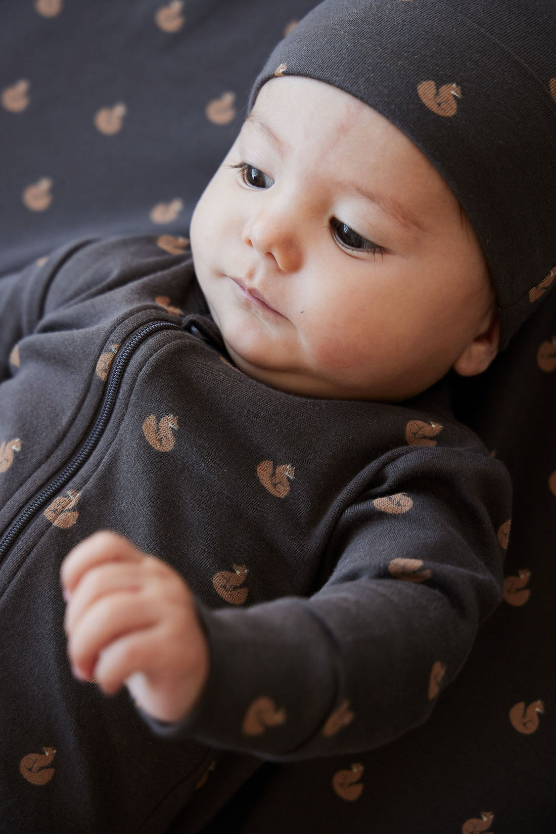 Organic Cotton Reese Zip Onepiece - Fox Cubs Wolf Childrens Onepiece from Jamie Kay Australia