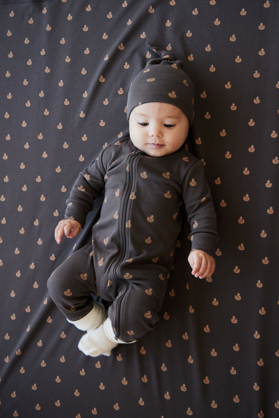 Organic Cotton Reese Zip Onepiece - Fox Cubs Wolf Childrens Onepiece from Jamie Kay Australia