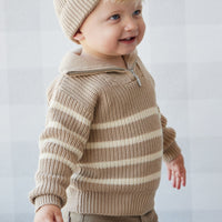 Jack Zip Jumper - Lenny Stripe Fawn Childrens Jumper from Jamie Kay Australia