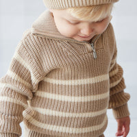 Jack Zip Jumper - Lenny Stripe Fawn Childrens Jumper from Jamie Kay Australia