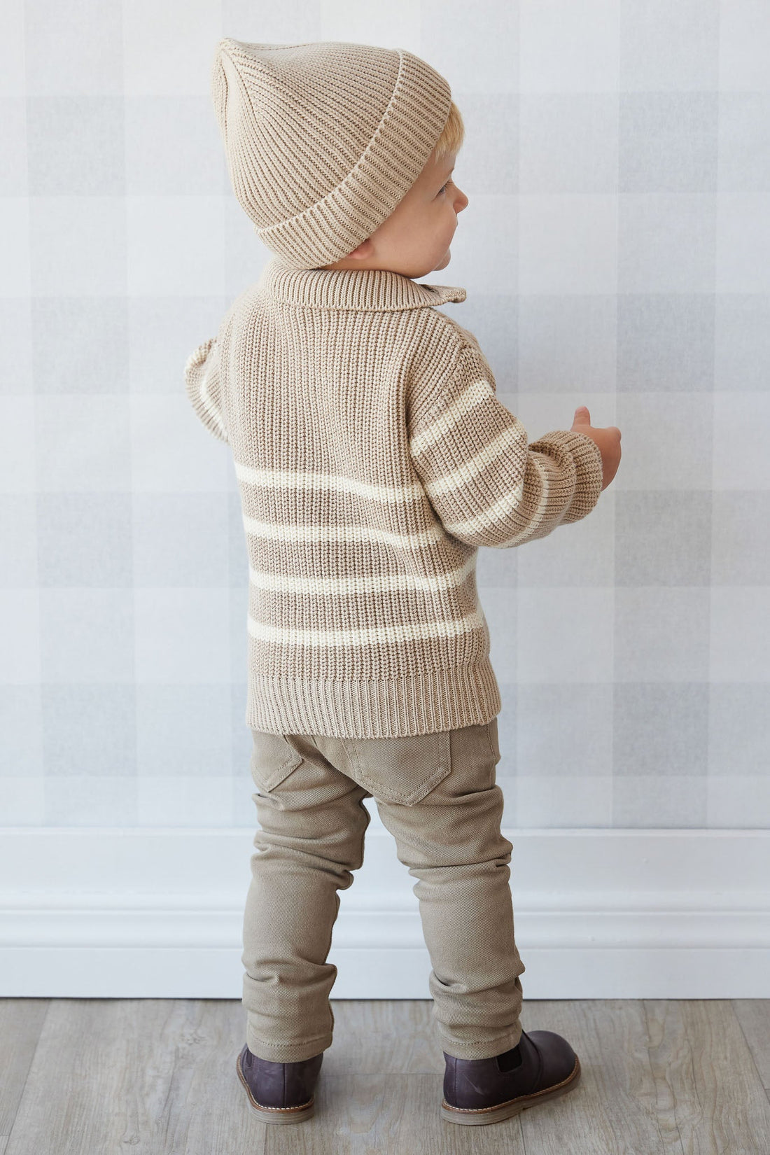 Jack Zip Jumper - Lenny Stripe Fawn Childrens Jumper from Jamie Kay Australia