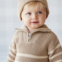 Jack Zip Jumper - Lenny Stripe Fawn Childrens Jumper from Jamie Kay Australia