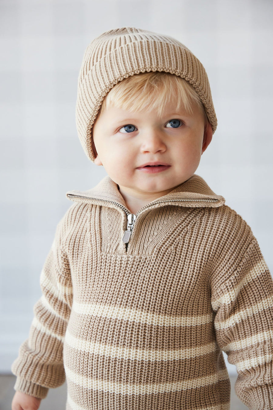 Jack Zip Jumper - Lenny Stripe Fawn Childrens Jumper from Jamie Kay Australia