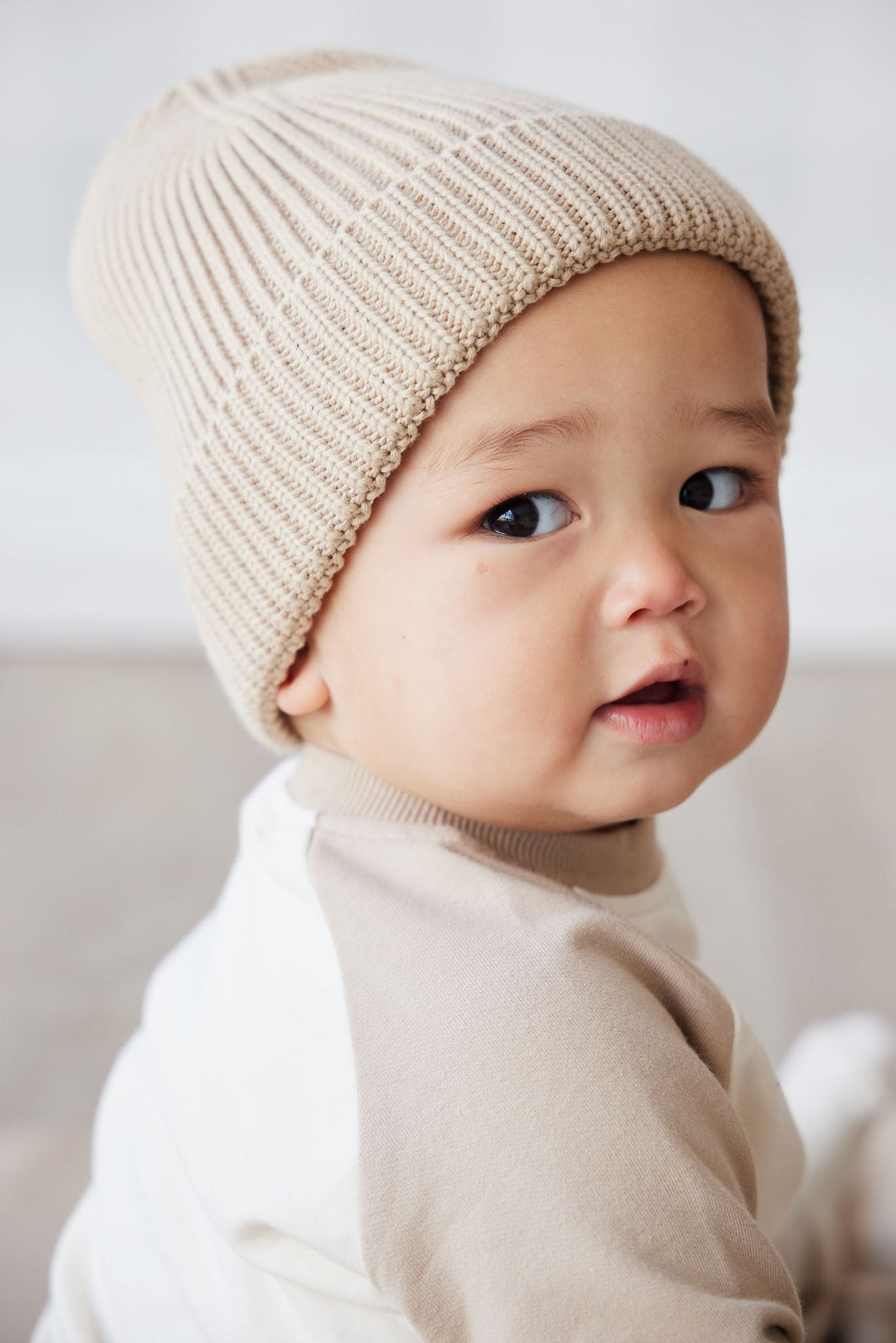 Leon Knitted Beanie - Fawn Childrens Hat from Jamie Kay Australia