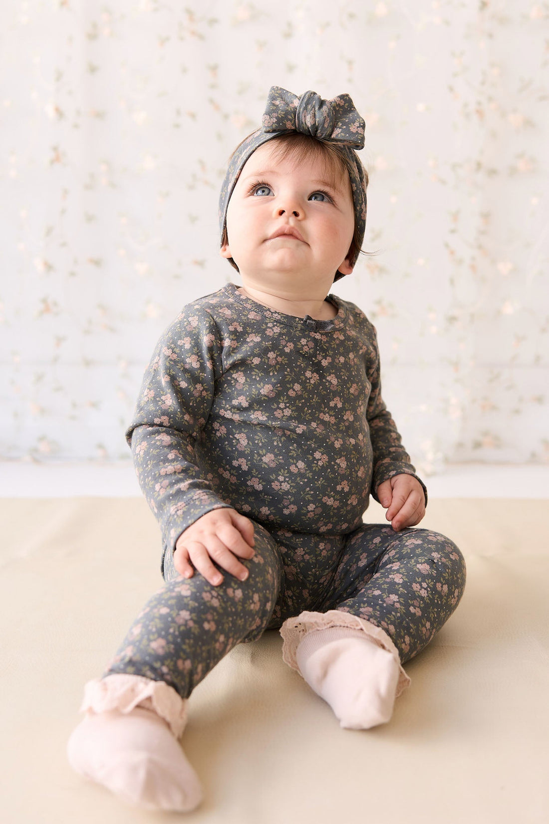 Organic Cotton Long Sleeve Bodysuit - Rosalie Floral Lava Childrens Bodysuit from Jamie Kay Australia