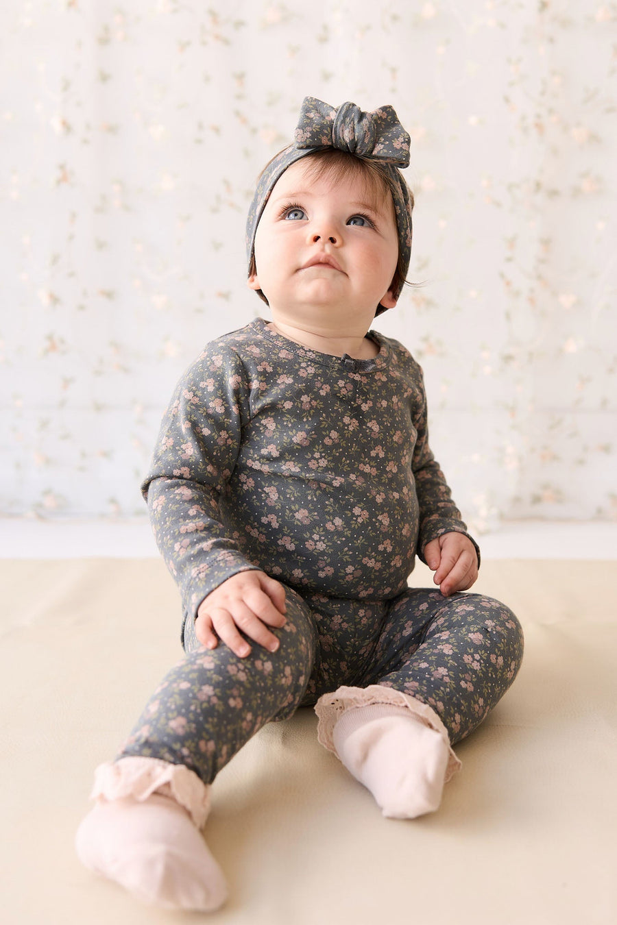 Organic Cotton Long Sleeve Bodysuit - Rosalie Floral Lava Childrens Bodysuit from Jamie Kay Australia