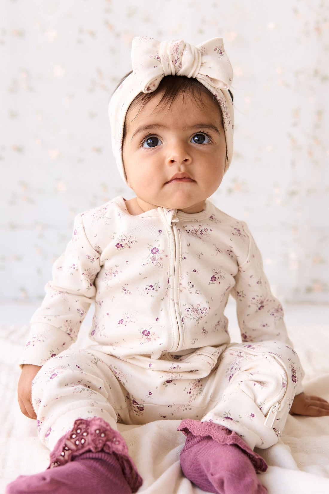 Organic Cotton Frankie Onepiece - Sweet William Floral Natural Childrens Onepiece from Jamie Kay Australia