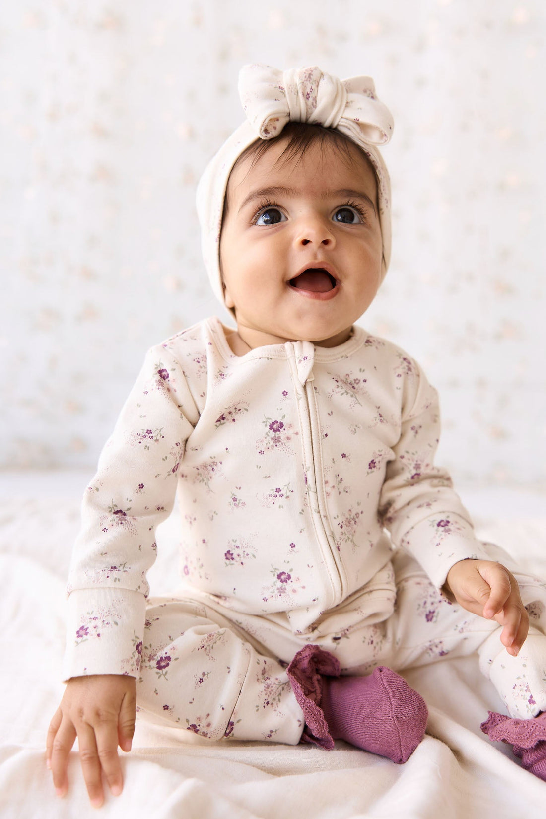 Organic Cotton Frankie Onepiece - Sweet William Floral Natural Childrens Onepiece from Jamie Kay Australia