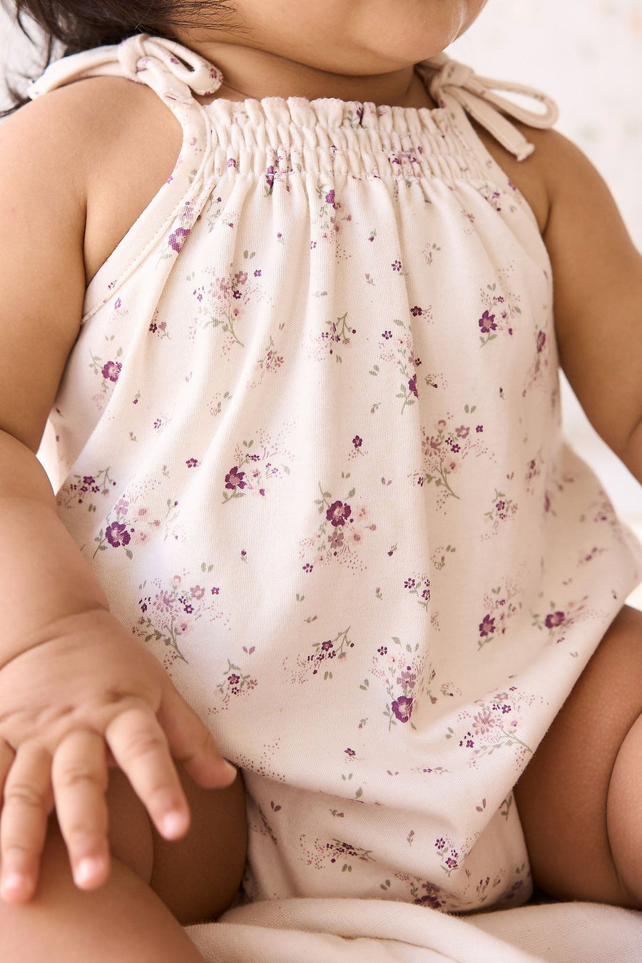 Organic Cotton Cassie Playsuit - Sweet William Floral Natural Childrens Playsuit from Jamie Kay Australia