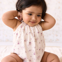 Organic Cotton Cassie Playsuit - Sweet William Floral Natural Childrens Playsuit from Jamie Kay Australia