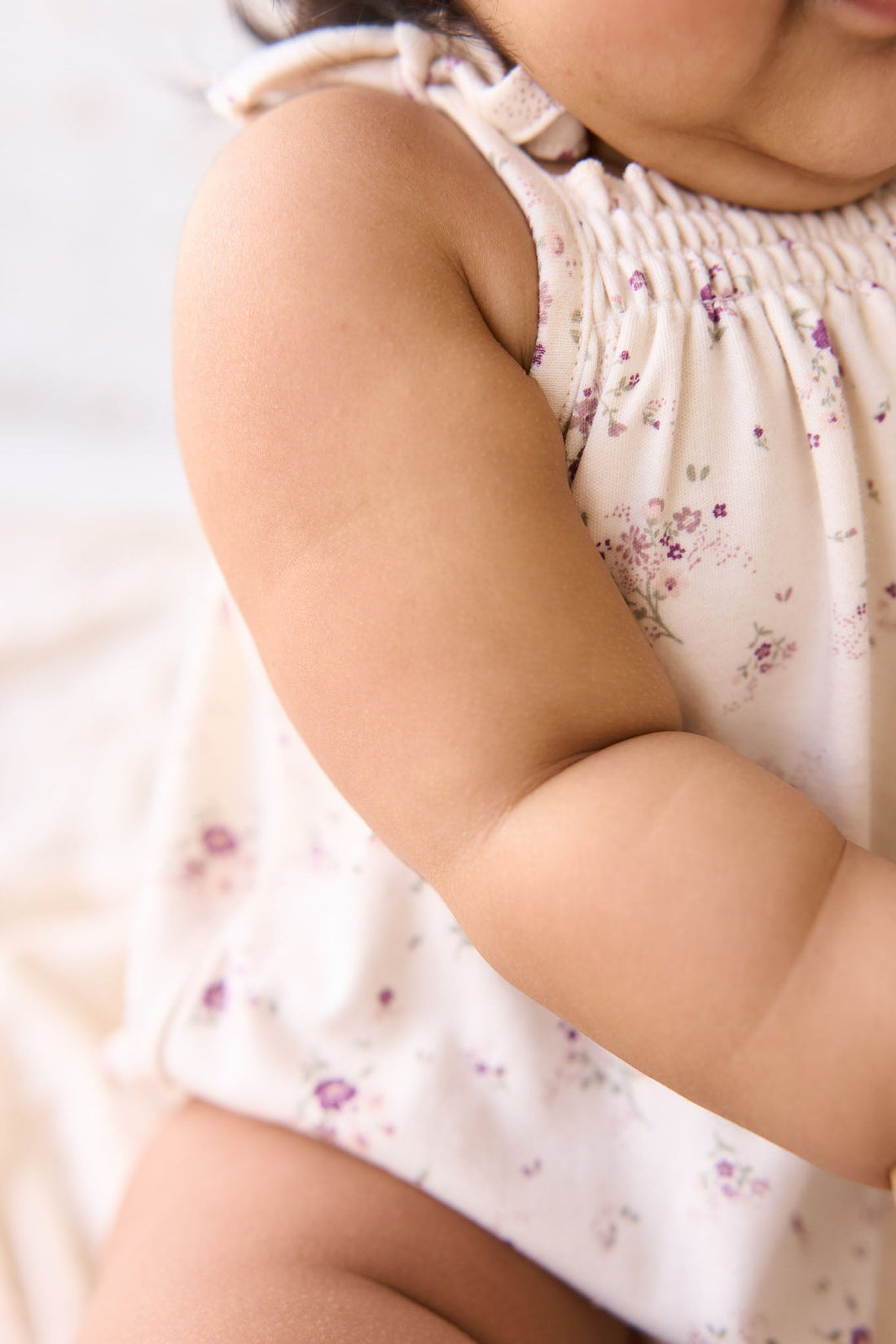 Organic Cotton Cassie Playsuit - Sweet William Floral Natural Childrens Playsuit from Jamie Kay Australia