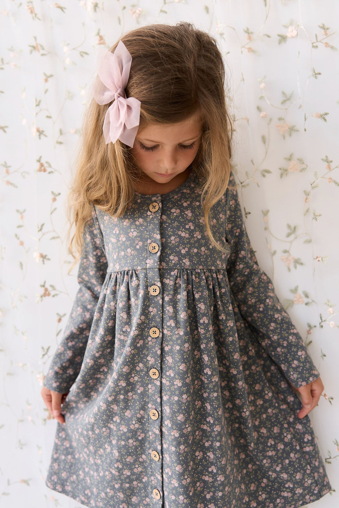 Organic Cotton Poppy Dress - Rosalie Floral Lava Childrens Dress from Jamie Kay Australia